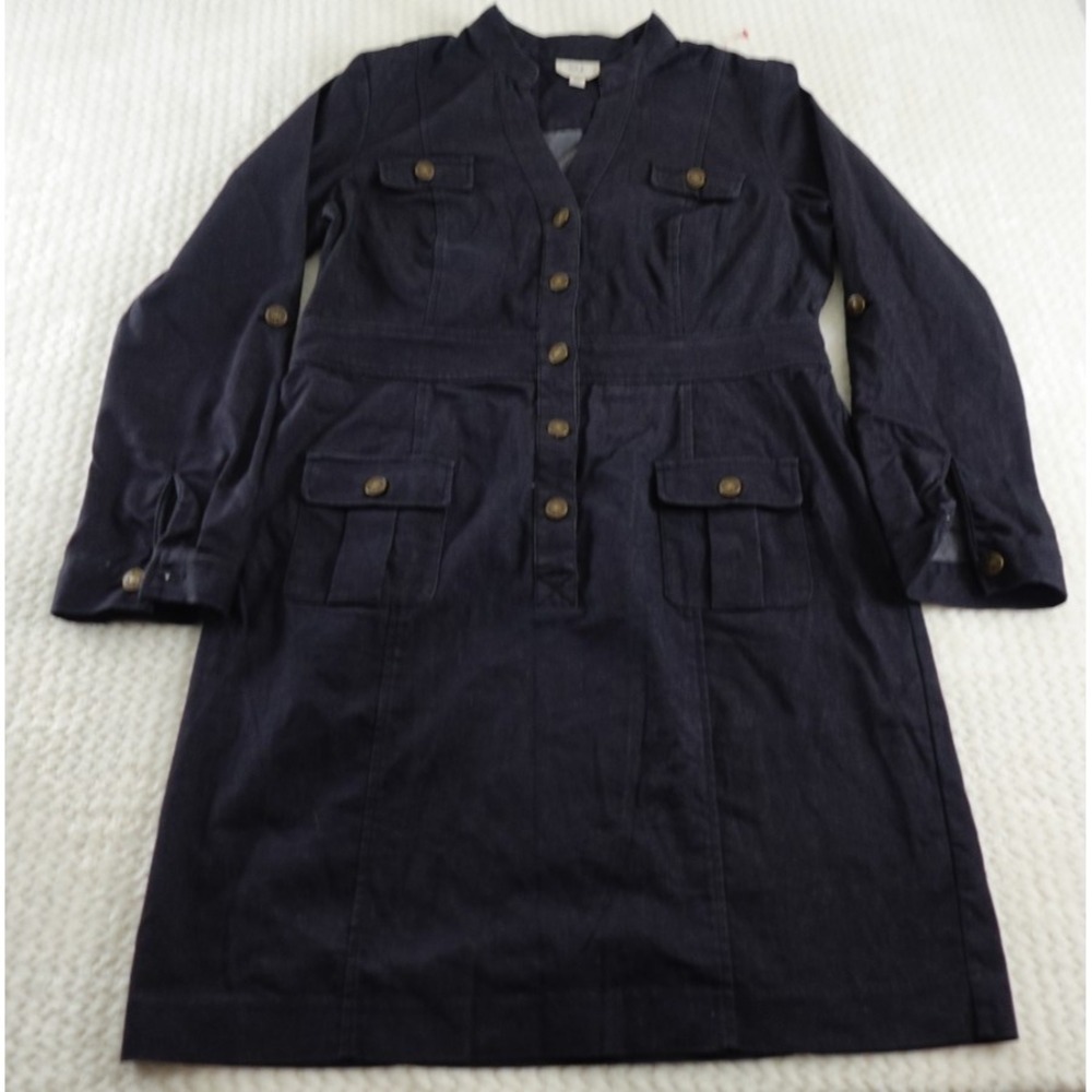eci L women Roll Tab Long-sleeve 1/2 button denim dress size xl